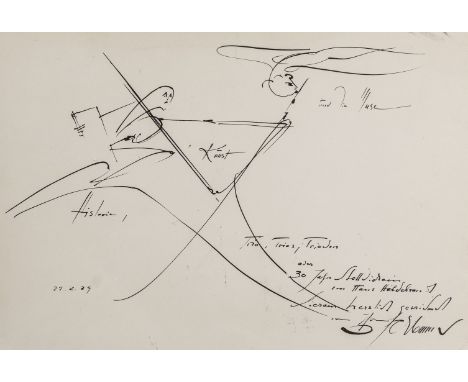 OSKAR SCHLEMMER (1888 Stuttgart – 1943 Baden-Baden) "Trio, Trias, Triaden" Feder in Schwarz auf Velin. 1939. 15 x 21 cm. Unte
