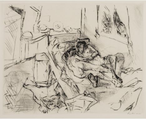 MAX BECKMANN (1884 Leipzig - 1950 New York City) Liebespaar IKaltnadel auf Bütten. 1916.23,3 x 29,8 cm (30 x 37 cm).Signiert 