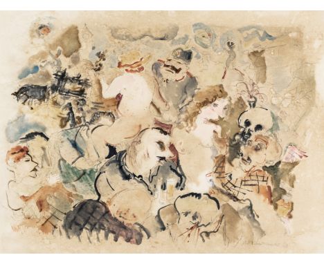 MAX SCHWIMMER (1895–1960, Leipzig) Ausschweifendes Nachtleben (Bordellszene)Aquarell über Bleistift auf Japan. 1923. 26 x 35 