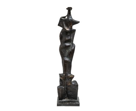 RENÉ GRAETZ (1908 Berlin - 1974 Graal-Müritz) Upright Figure No 2bBronze. 1970.Ca. 65 x 14 x 5,5 cm.Hinten rechts auf dem Soc