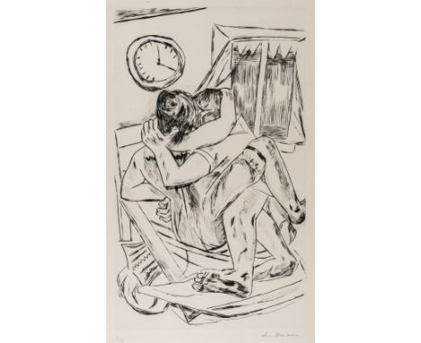 MAX BECKMANN (1884 Leipzig - 1950 New York City) UmarmungKaltnadel auf Japan. 1922.42,5 x 25,5 cm (56 x 45,2 cm).Signiert  "B