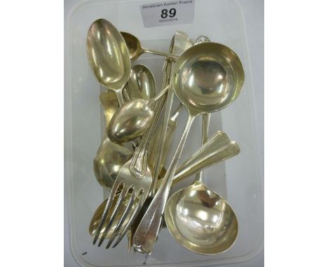 Silver flatware: to include an Old English pattern sauce ladle  mixed marks       11