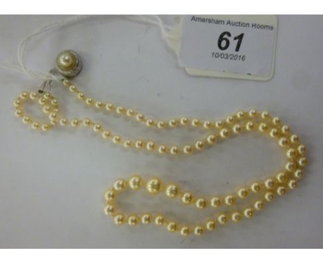 A single strand pearl necklace, on a silver clasp  stamped 925       11