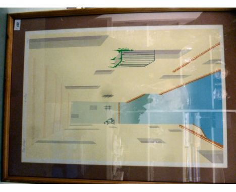 After James King - 'Mijas II'  Limited Edition print  21/125  bears a pencil signature  17'' x 24'' in a honey coloured pine 