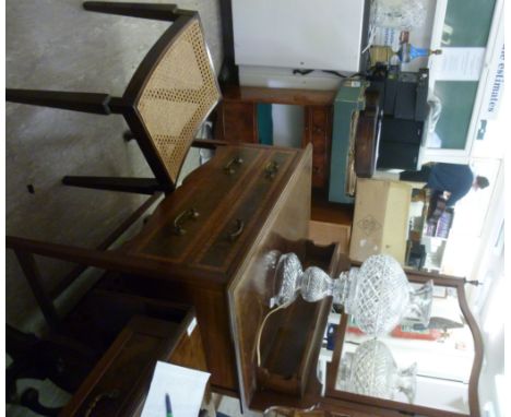 An Edwardian satinwood inlaid mahogany dressing table, surmounted by a mirror and shelf, over two long drawers, raised on squ