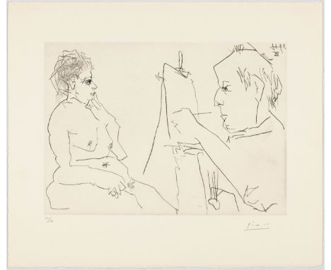 PABLO PICASSO(Málaga 1881–1973 Mougins)Modèle et peintre chauve. 1966.Radierung. 10/50. Unten rechts mit Bleistift signiert: 