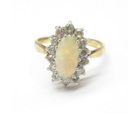 A 9ct gold, cz and synthetic opal ring, 2.5g, O 