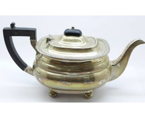 A silver teapot, James Dixon, 407g 