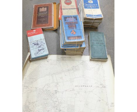 A collection of Ordnance Survey maps, Bacon's road maps and Ordnance Survye booklets, mid-20th Century and two other maps 