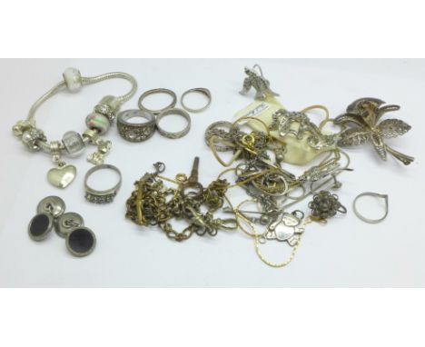 Jewellery including silver, an Albert chain and a pair of cufflinks 