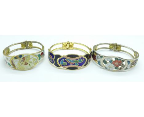 Three enamel bangles 