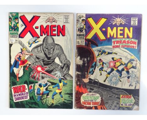 UNCANNY X-MEN #34 &amp; 37 - (2 in Lot) - (1967 - MARVEL - UK Cover Price &amp; UK Price Variant) - Includes First appearance