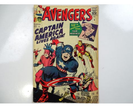 AVENGERS #4 - (1964 - MARVEL - UK Price Variant) - First Silver Age appearance of Captain America, who joins the Avengers in 