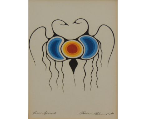 Clemence Westcoupe (b.1951).  Loon Spirits, coloured print, artist signed, titled and dated (19)80, 21.5cm x 13.5cm