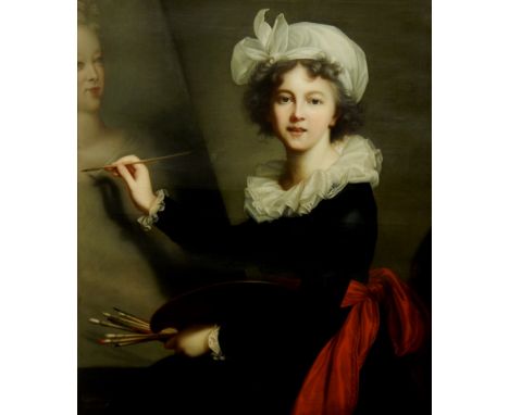 After Elizabeth Vigee Le Brun & possibly by Lucchesi (19thC). Self portrait of the artist, painting Marie Antoinette, oil on 