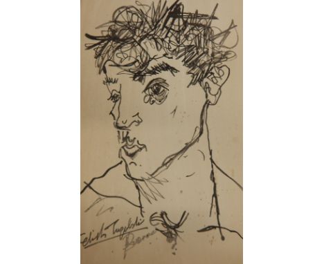 Feliks Topolski (1907-1989).  Portrait study, ink, signed, 23.5cm x 14cm