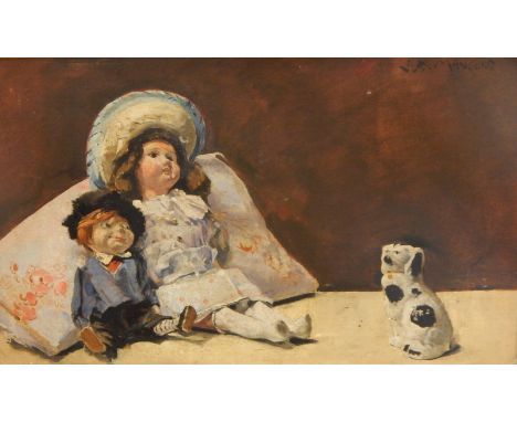 James Bolivar Manson  (1879-1945).  Doll and puppet, oil on canvas, signed, 35cm x 55cm
