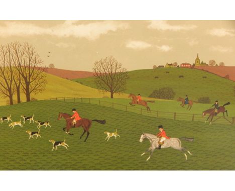 Vincent Haddelsey (1934-2010).  The Hunt, over the fields, artist signed coloured print