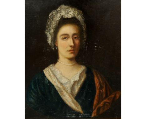 18th/19thC School.  Head and shoulders portrait of a lady, possibly from the Van Buren family, oil on canvas, 71.5cm x 60cm