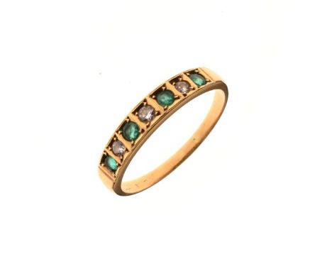 Dress ring set alternate diamonds and emerald coloured stones, size R   Condition: 