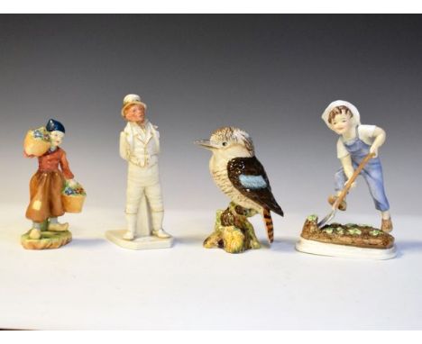 Three Royal Worcester figures comprising: Dutch Boy No.2923, Saturdays Child No.3524 and Irishman together with a Beswick fig