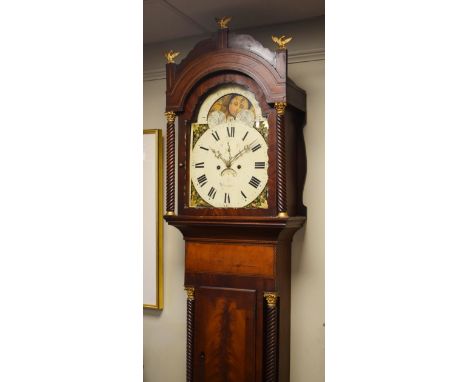 19th Century mahogany longcase clock by William Preece of Bristol, the hood with moulded cornice, arch shaped glazed door wit