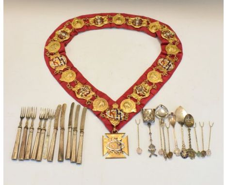 Various white metal spoons etc together with a R.A.O.B. sash   Condition: 