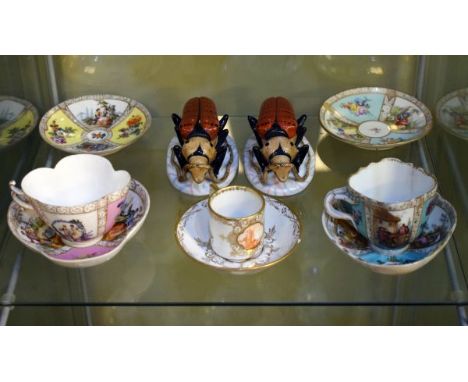 Small quantity of decorative Continental porcelain including Dresden cups and saucers etc   Condition: 