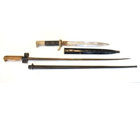 Nazi Wehrmacht dress bayonet, stylised eagles head pommel, diced black grips and painted black scabbard together with a Frenc