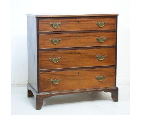 19th Century mahogany chest of four long drawers on bracket feet   Condition: 