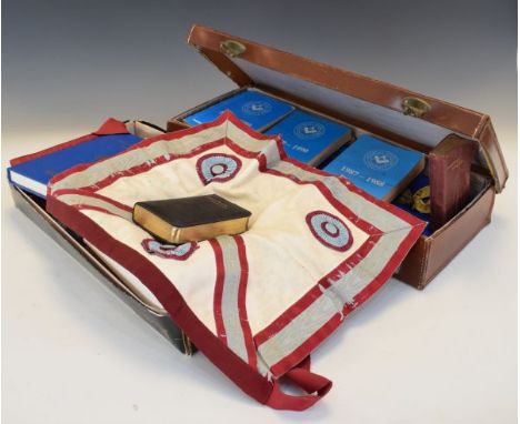 Various Masonic regalia including aprons, sash, books etc   Condition: 