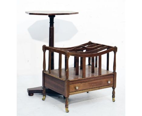 Victorian mahogany octagonal topped wine table standing on a tapered cylindrical pillar and platform tripod base, together wi