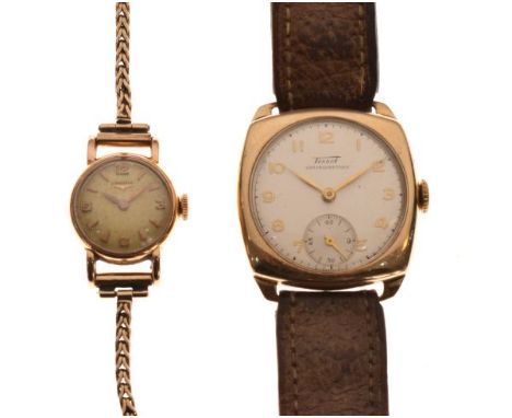 Tissot gentleman's anti-magnetique 9ct gold cased wristwatch, having a white dial with Arabic numerals and subsidiary seconds