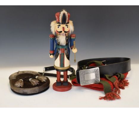 Silver plated mounted sporran, a wooden Nutcracker figure etc   Condition: 