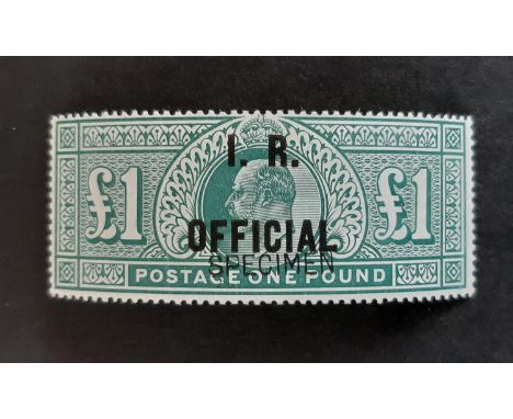 1902-04 KEVII IR Official SGO26a £1 green with SPECIMEN opt. A fresh UM example of this rare stamp – has light gum crease on 