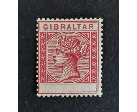 Gibraltar 1889 QV 10c carmine with value omitted. A beautiful example of this great Gibraltar rarity (one sheet of 60 was pri