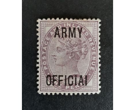 1896 QV Army Official SGO43a with ‘OFFICIAI’ variety. A VLMM example of this variety. Cat £240. 