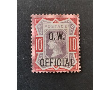 1896 QV OW Official SGO35 10d dull purple and carmine. A superb example of this very rare Official with very light hinge rema