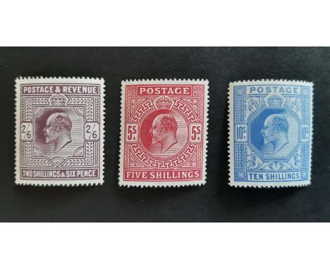 KEVII high values 2s6d LMM, 5s UM (very light gum adhesion) and 10s UM (vertical crease seen on reverse). Cat £3,000 min.
