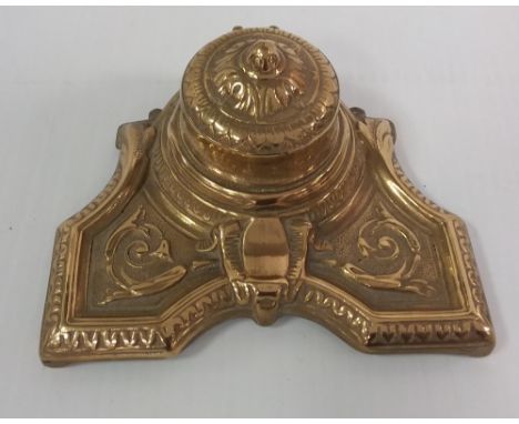 Brass Ink Well with Ceramic Interior