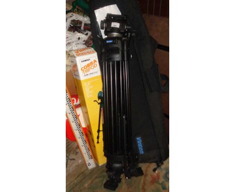 A Vinten Pro 5 touch tripod with carrying case and Cobra tripod