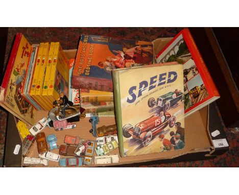 1940's and 1950's children's annuals and books, diecast cars, inc. Matchbox and Lone Star - other toys etc.