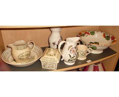 Portmeirion jug and vase, Bridgewater Country House jug and bowl, butter dish, etc., Poole Pottery "Nasturtium" salad bowl