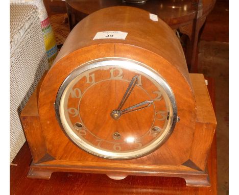 Art Deco chiming mantle clock in walnut case by the Perivale Clock Company