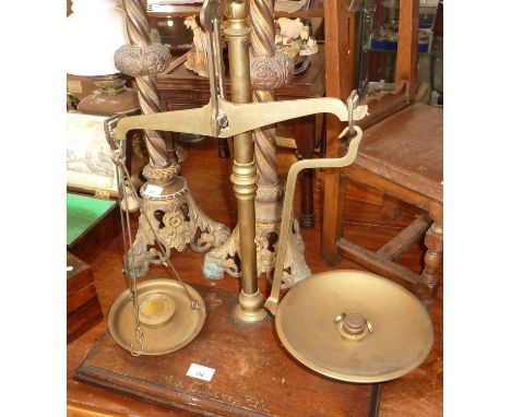 Victorian brass shop scales with weights