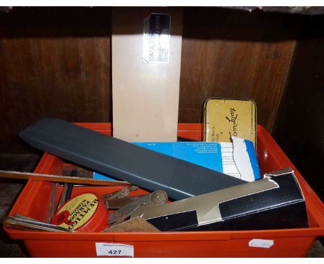 Winsor and Newton photo tinting box, draughtsman's tools, slide rules, callipers, etc.