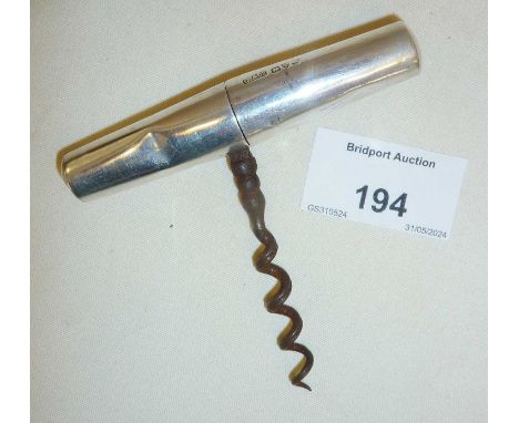 Picnic corkscrew with silver handle - hallmarked for Chester (date mark rubbed), maker Grey &amp; Co