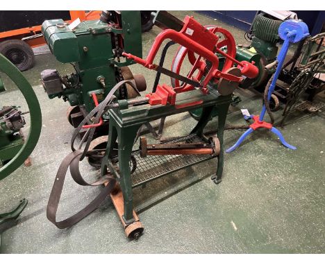 Iron framed belt driven saw, no maker's label apparent