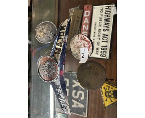 Vintage Super Major chrome emblem together with another smaller and two further brass fuel caps