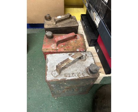 Three vintage fuel cans to include National Benzole mixture, Pratt's and one other (3)